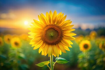 Naklejka premium Minimalist sunflower photography: single blooms, yellow backgrounds, simple beauty.