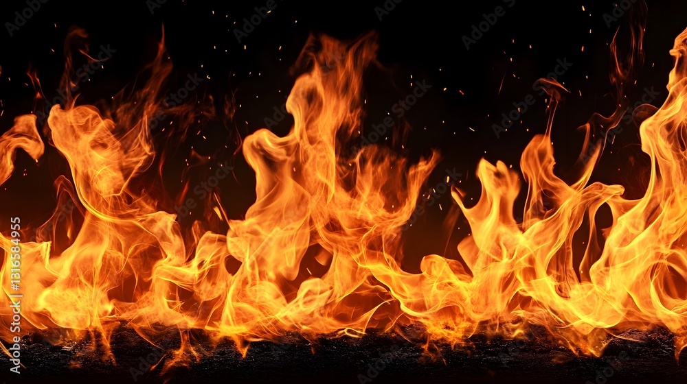 Poster Raging Flames Blazing with Fiery Intensity in Apocalyptic Inferno  Dramatic and powerful image of a roaring scorching fire consuming everything in its path creating an intense dramatic