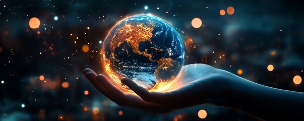 Glowing Earth Held in Hand Digital Art of Global Protection and Care