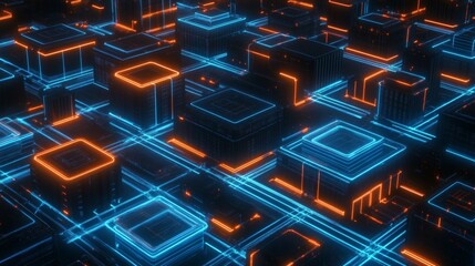 Obraz premium Abstract glowing interconnected network, futuristic geometric cityscapes design