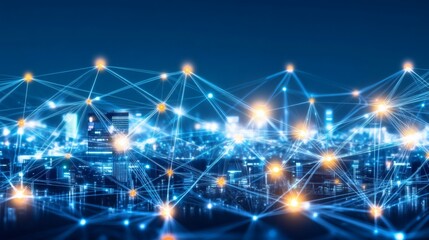 Fototapeta premium Futuristic Cityscape with Digital Network, a Vision of Connectivity and Innovation