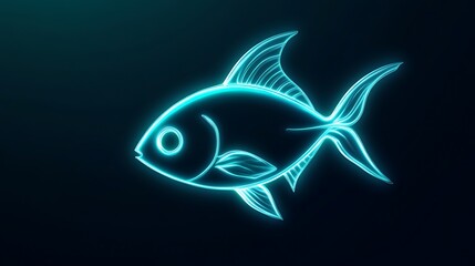 Dynamic neon fish icon in glowing teal and white with soft aura on dark gradient background

