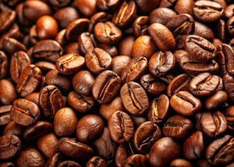 Naklejka premium Rich roasted coffee beans, aromatic and textured, create a captivating brown background image, perfect for coffee photography.