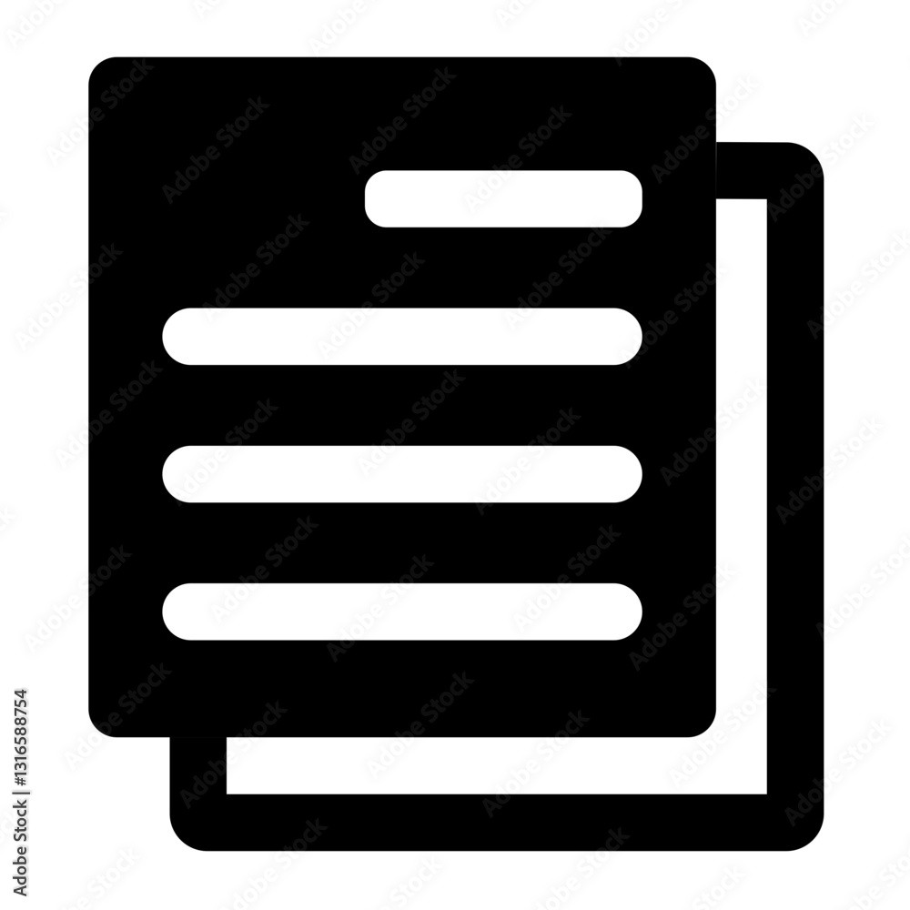 Poster two stacked documents signifying organized information and efficient workflow in a bold, minimalist 