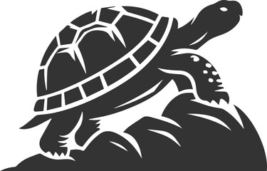 Tortoise climbing a small hill and leaning forward vector silhouette