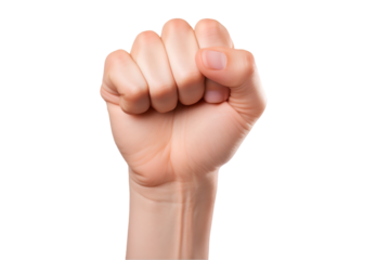 Woman with Raised Fist Isolated on Transparent Background