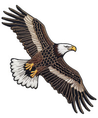 Fototapeta premium bald eagle in flight patch badge cut out png on transparent background