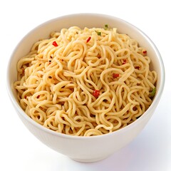 Bowl of Chinese noodles with chili pepper isolated on white background