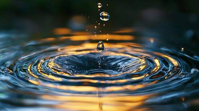 Water Drop Impact  Ripples  Golden Light  Abstract Background
