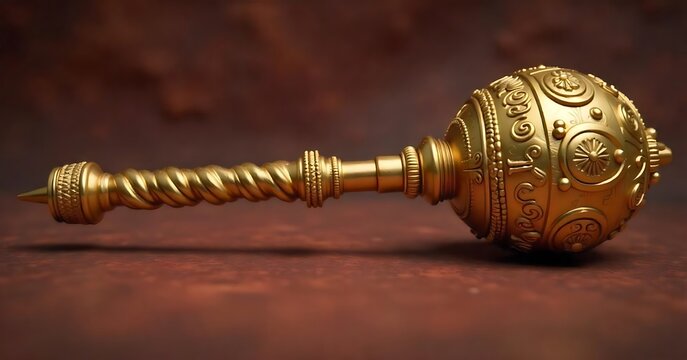 Hanuman, the mighty monkey god and devotee of Lord Rama, is often depicted carrying a mace (gada). This mace symbolizes his strength, power, and readiness to fight against evil. golden colour 3d 