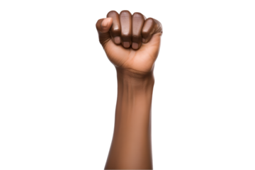 Woman with Raised Fist Isolated on Transparent Background