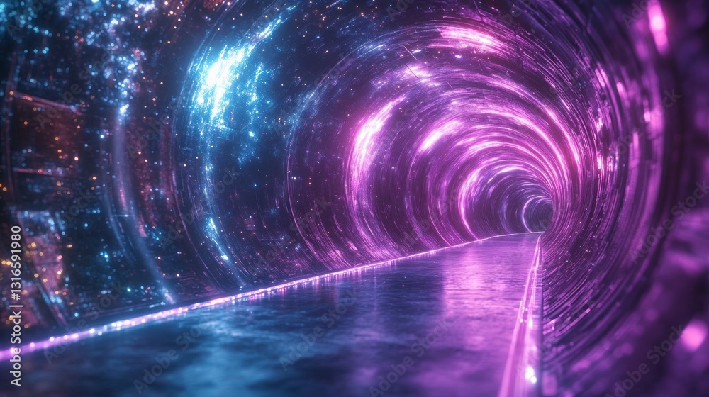 Poster a vibrant tunnel pulses with shades of purple and blue, creating a mesmerizing atmosphere. the smoot