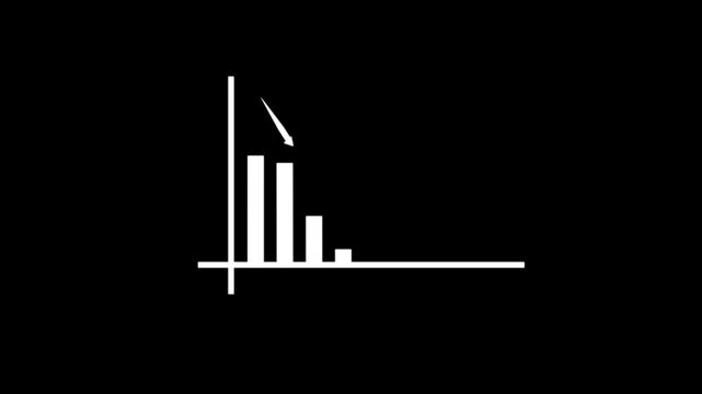 4K Animated Financial Graph with Arrow and Glitch Effects, Down business graph icon animation on black background.