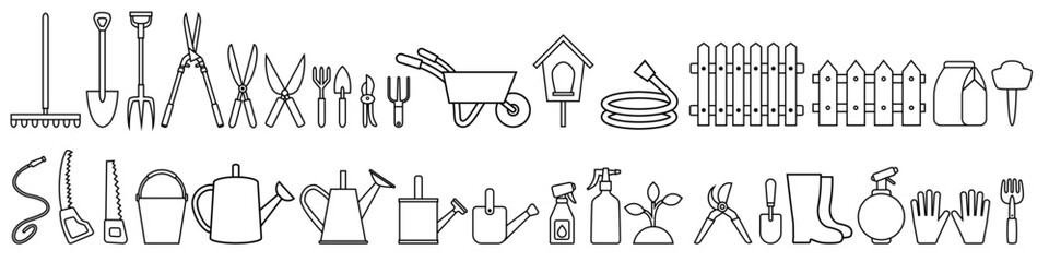 Garden tools vector set. Vegetable garden illustration sign collection. Farm symbol or logo.