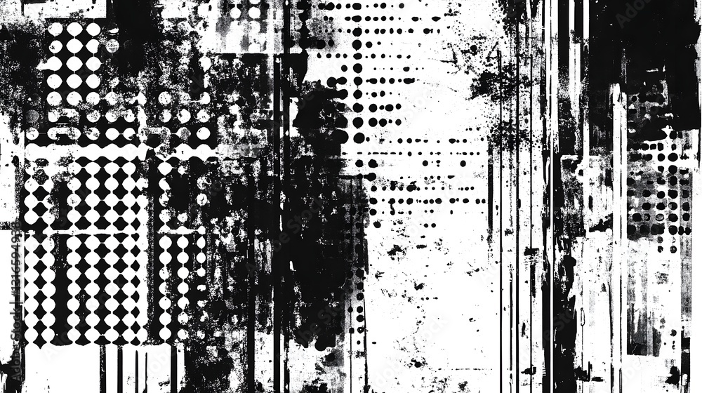 Poster This striking monochrome abstract digital features a captivating blend of distorted geometric patterns glitch effects and a surreal visually intriguing aesthetic  The dynamic