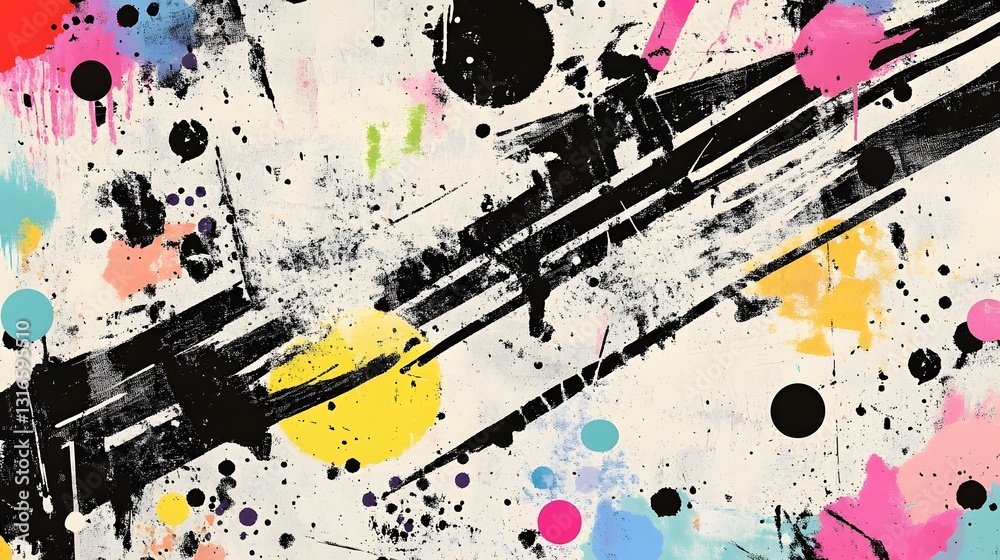 Poster Vibrant Abstract Acrylic Painting with Splattered Colorful Patterns and Textures  Energetic and Captivating Expression in a Dynamic Composition