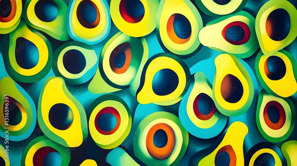 Poster Vibrant Abstract Geometric Patterns in Harmonious Symmetrical Compositions of Fluid Colorful Circles and Shapes
