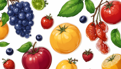 Variety of Fruits and Vegetables Fresh Food Colorful Layout Flat Lay