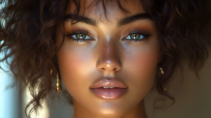 Transgender woman with radiant skin, soft glam makeup, glowing confidence