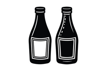 Silhouette design of two vintage soda bottles vector art illustration.eps