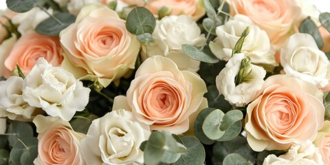 Obraz premium Delicate bouquet of pink roses with green foliage, perfect for any special occasion or celebration.