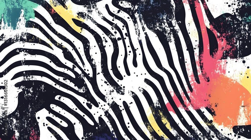 Poster Vibrant and dynamic abstract digital art composition featuring overlapping geometric shapes fluid brush strokes textured layers and splashes of bold colorful paint