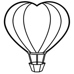 Heart-shaped hot air balloon line art vector