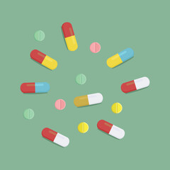 Vector colored pills medicine for hospital background