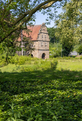 Naklejka premium european old residential building near city park in germany 