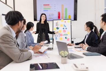 Group of business people working together with dashboard analysis and data management a meeting table in an office.