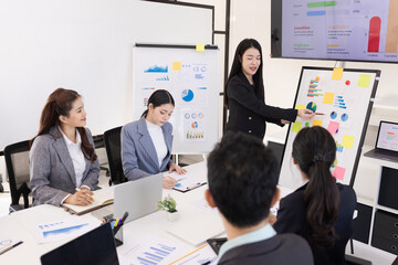 Group of business people working together with dashboard analysis and data management a meeting table in office.