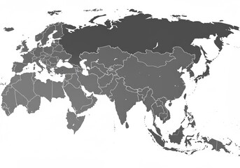 Obraz premium Gray Detailed Map of Eurasia Showing Country Borders and Landmasses