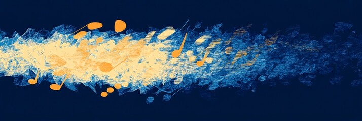 Energetic burst of yellow notes with blue strokes.