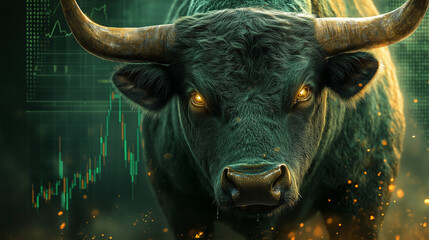 Naklejka premium Stock market bull run, bullish trading market trend