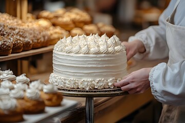Elegant Artisan Cake, A Masterpiece of Whipped Perfection in a Cozy Bakery