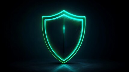 Fototapeta premium Stylish neon shield icon in glowing green and cyan with sharp edges and soft highlights