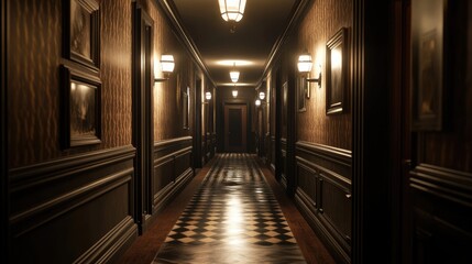 Fototapeta premium Elegant Historic Corridor with Classic Decor and Soft Lighting
