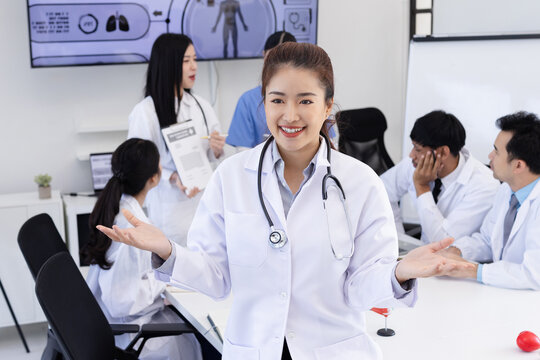 Female doctor talking to her patient in meeting room at hospital, Healthcare and medical concept.