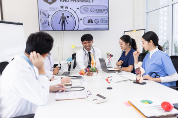 Group of Asian doctor working together and brainstorm at the clinic, Healthcare and medical meeting...