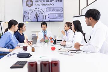 Group of Asian doctor working together and brainstorm at the clinic, Healthcare and medical meeting concept.