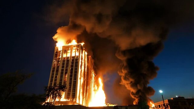 ia generated. building on fire at night