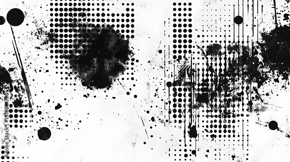 Fototapete Visually captivating abstract background featuring a chaotic mix of monochrome grunge textures splashes and geometric patterns  This striking edgy