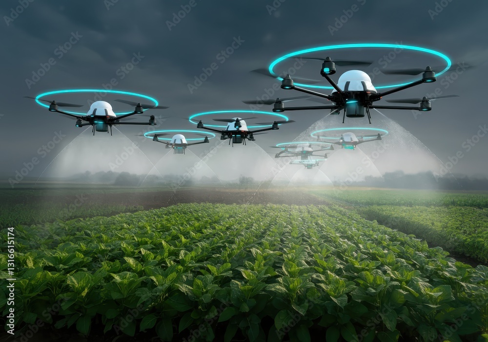Poster aerial view of a field with drone