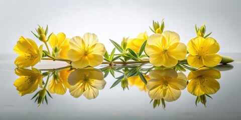 Aerial View of Sundrops Flower with Glass Reflection, Copy Space
