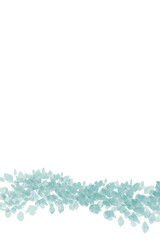 Watercolor composition at the bottom with green turquoise leaves on a white background. Ideal for invitations, wedding designs, greeting cards, packaging, natural cosmetics, eco-brands. Copy space 