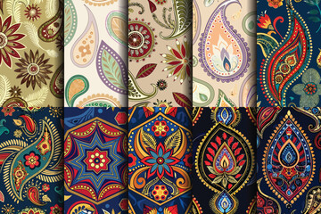 Colorful paisley patterns with floral designs and intricate details.