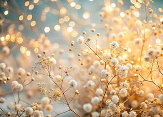 Fototapeta premium Ethereal long exposure captures beige dried and white gypsophila blooms, a delicate floral decoration.