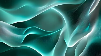 Obraz premium A sleek and high-end abstract background with a fluid gradient of deep emerald green, petrol, teal, and luminous white hues. Subtle glowing lines and metallic streaks weave through the design,