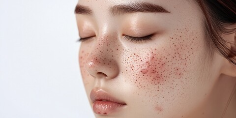 Fototapeta premium Before and after image of a skin treatment showing improved complexion and reduced red spots.