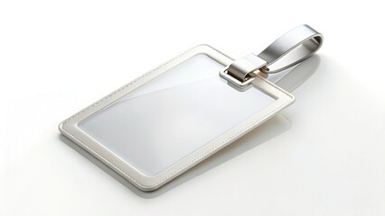 Elegant Glass Bag Tag Mockup: Diagonal Flat Lay with Reflection on White Background